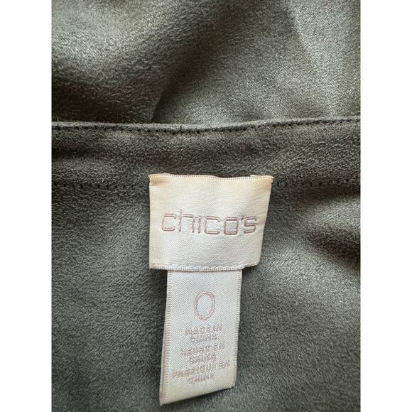 Chico's | Olive Green Faux Suede Moto Perforated Waterfall Vest  | Size Small - Picture 4 of 6